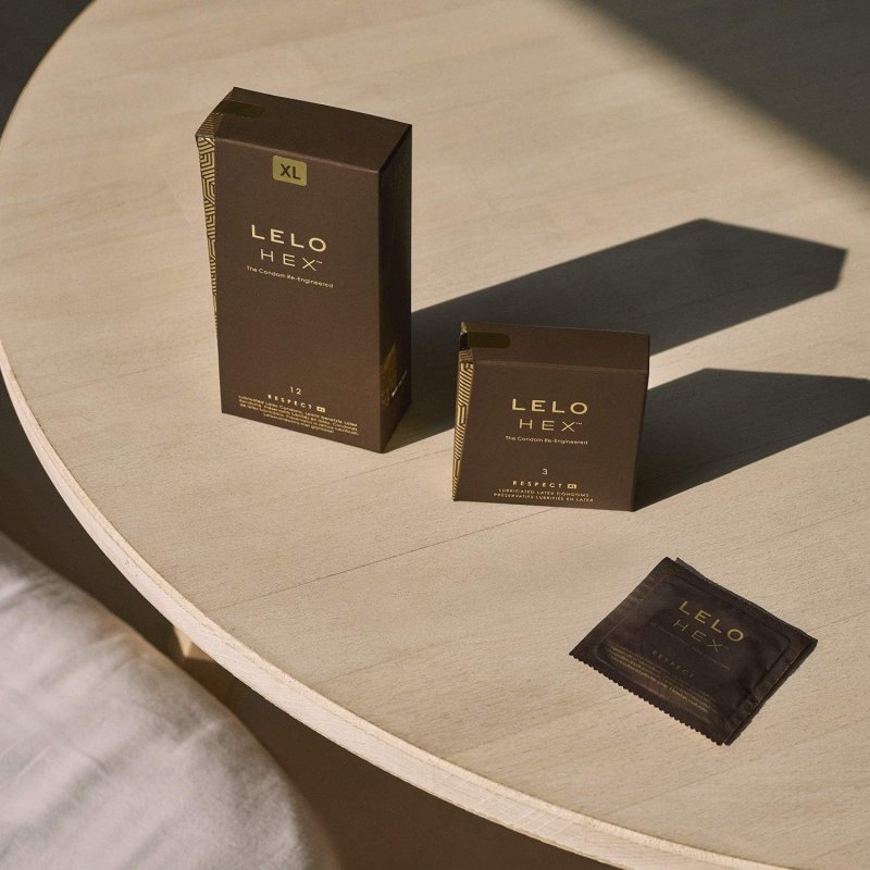 LELO HEX RESPECT XL LUXURY CONDOMS THIN, STRONG HEXAGONAL LATEX, LUBRICATED, 3 PACK