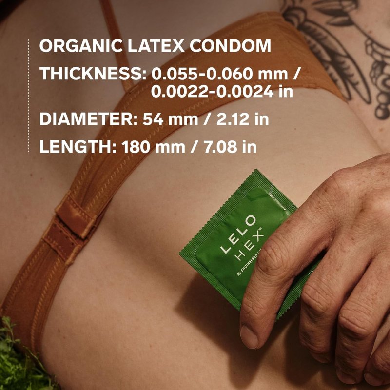 LELO HEX ORGANIC ULTRA THIN CONDOMS 12 PACK, ORGANIC LATEX FOR ENHANCED SENSITIVITY