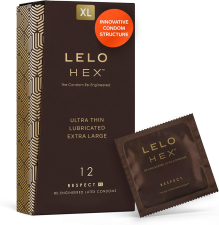 LELO HEX RESPECT XL EXTRA LARGE CONDOMS - STRONG, DURABLE, 12 PACK