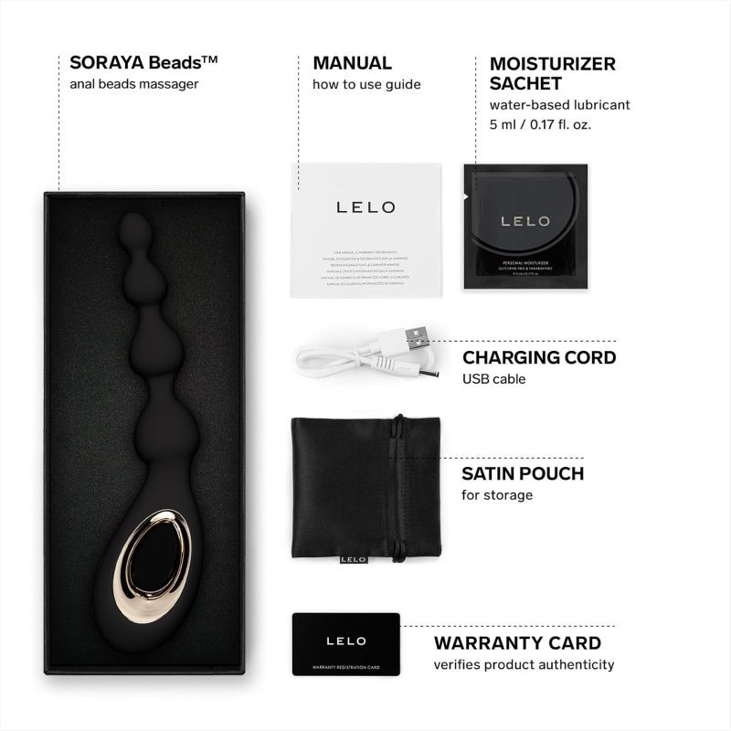 LELO SORAYA VIBRATING ANAL BEADS - BOW-MOTION BLACK MASSAGER FOR INTENSE PLEASURE