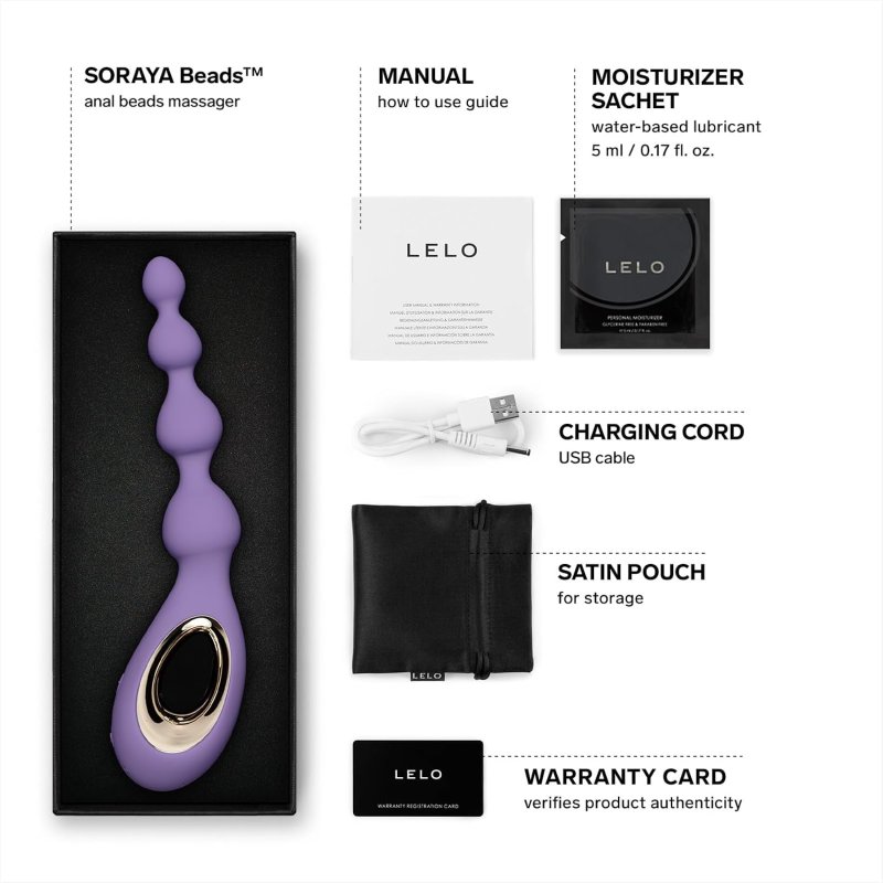 LELO SORAYA VIBRATING ANAL BEADS BOW-MOTION MASSAGER IN VIOLET DUSK LUXURY ADULT TOY
