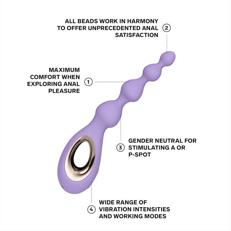 LELO SORAYA VIBRATING ANAL BEADS BOW-MOTION MASSAGER IN VIOLET DUSK LUXURY ADULT TOY