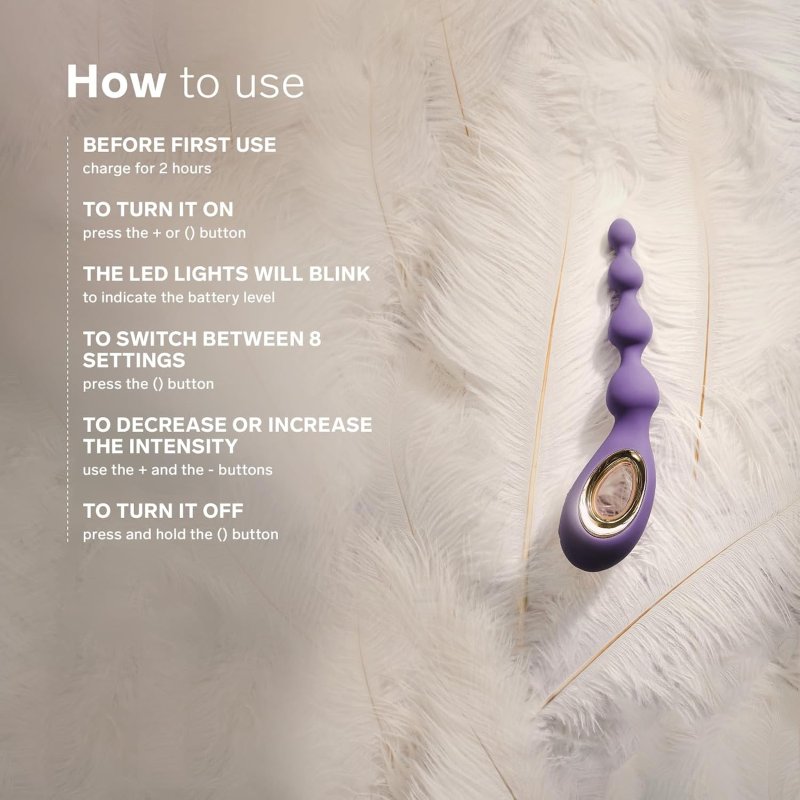 LELO SORAYA VIBRATING ANAL BEADS BOW-MOTION MASSAGER IN VIOLET DUSK LUXURY ADULT TOY