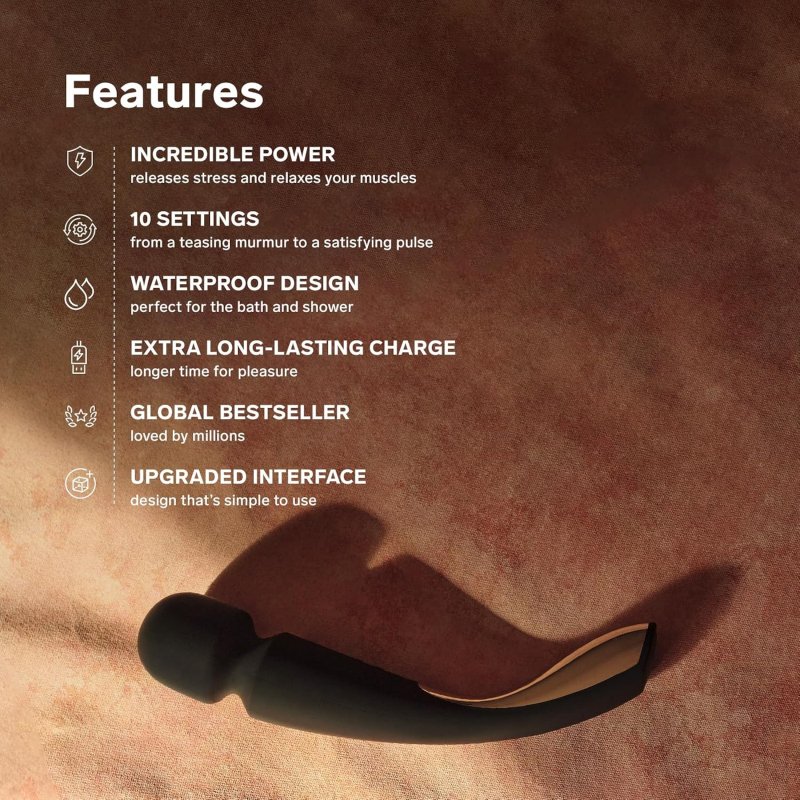 LELO SMART WAND MEDIUM - WATERPROOF PERSONAL MASSAGER, BLACK, POWERFUL VIBRATING WAND
