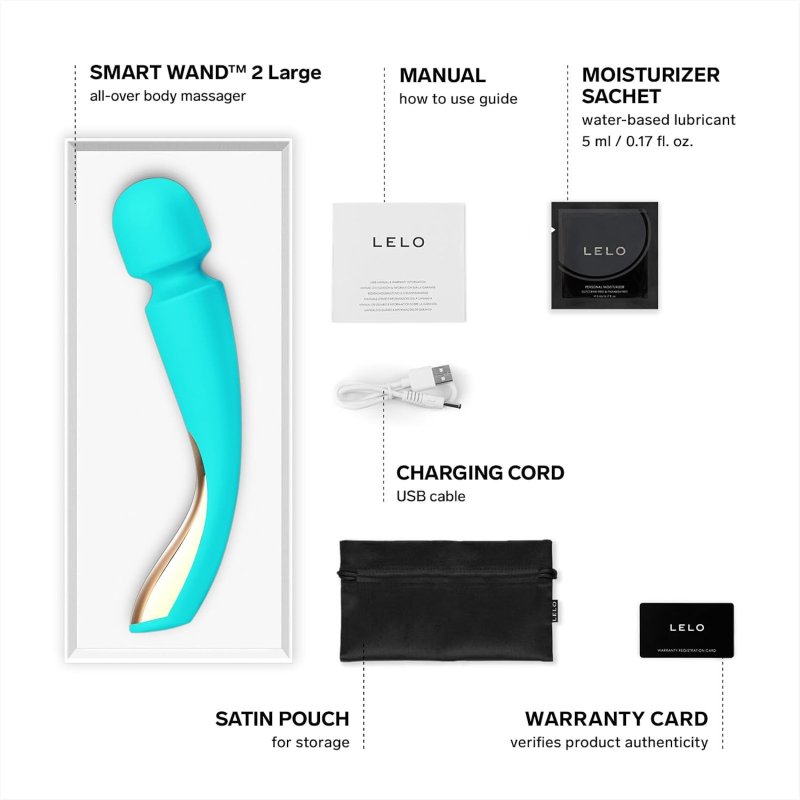 LELO SMART WAND LARGE BODY MASSAGER 10 VIBRATION PATTERNS, WATERPROOF AQUA DESIGN