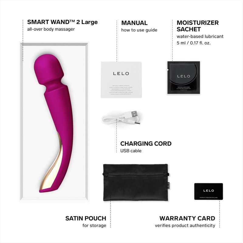 LELO SMART WAND LARGE BODY MASSAGER 10 VIBRATION PATTERNS, DEEP ROSE COLOR, FULL-BODY USE