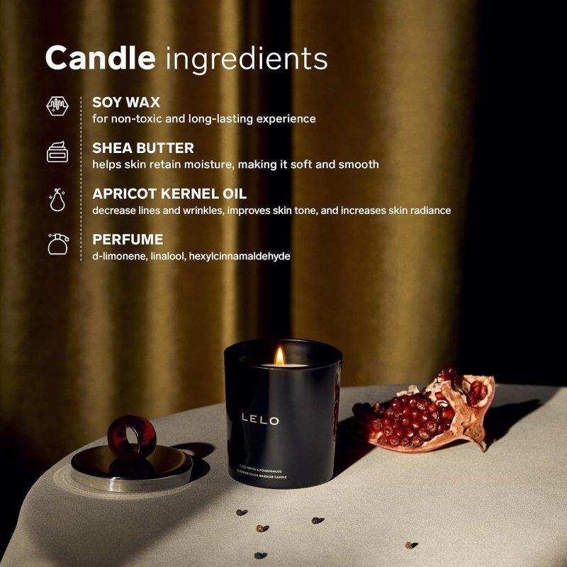 LELO FLICKERING TOUCH MASSAGE CANDLE BLACK PEPPER POMEGRANATE SCENTED AROMATHERAPY