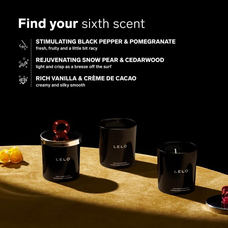 LELO FLICKERING TOUCH MASSAGE CANDLE BLACK PEPPER POMEGRANATE SCENTED AROMATHERAPY