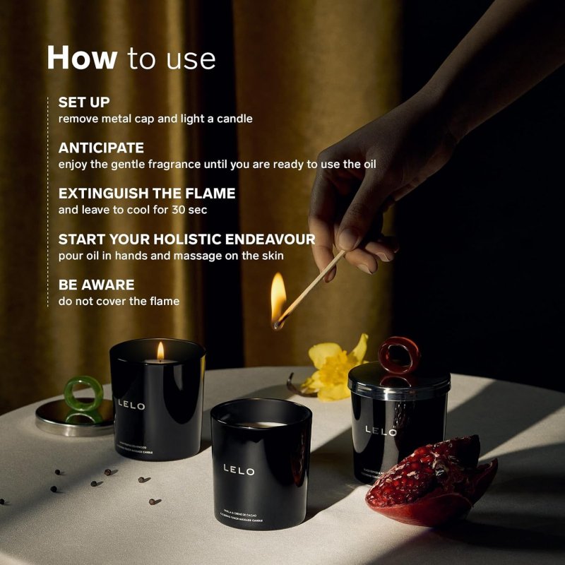 LELO FLICKERING TOUCH MASSAGE CANDLE BLACK PEPPER POMEGRANATE SCENTED AROMATHERAPY