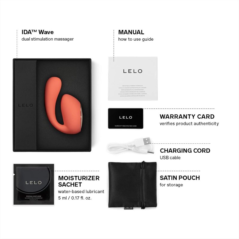 LELO IDA WAVE DUAL APP-CONTROLLED COUPLES VIBRATOR IN CORAL RED INTIMATE PLEASURE TOY