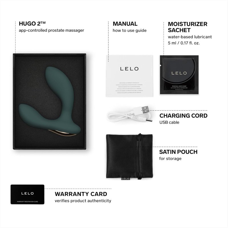 LELO HUGO 2 APP-CONTROLLED GREEN PROSTATE MASSAGER POWERFUL ANAL TOY FOR MEN
