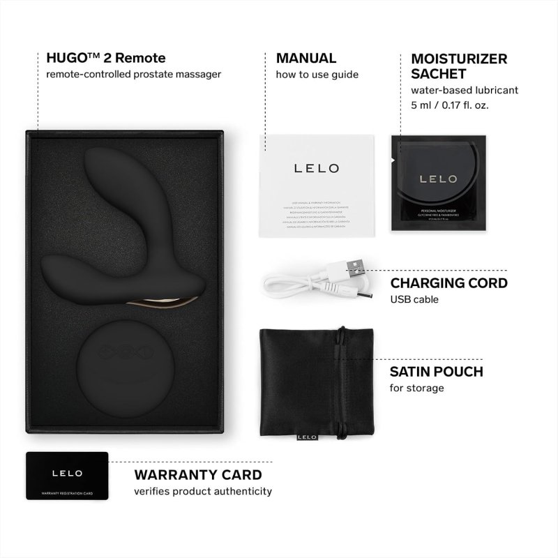 LELO HUGO 2 WIRELESS REMOTE PROSTATE MASSAGER BLACK ANAL TOY FOR MEN