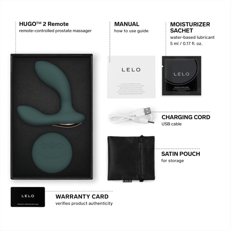 LELO HUGO 2 WIRELESS PROSTATE MASSAGER REMOTE CONTROL ANAL TOY GREEN