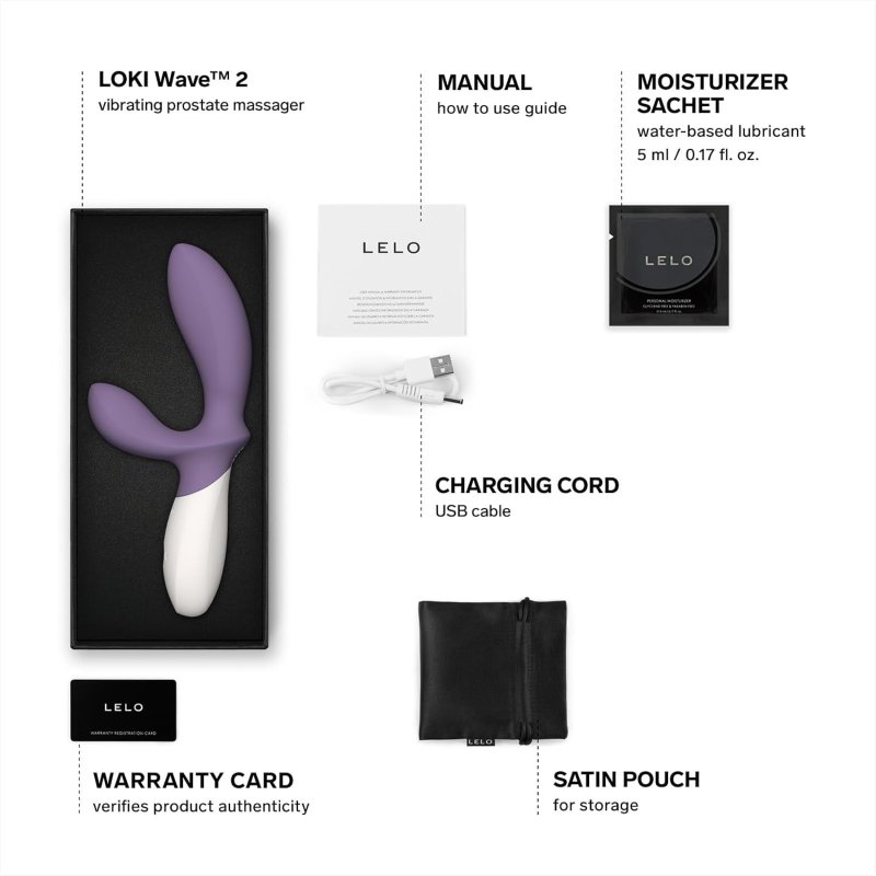 LELO LOKI WAVE 2 WATERPROOF VIBRATING PROSTATE MASSAGER VIOLET ANAL TOY FOR MEN