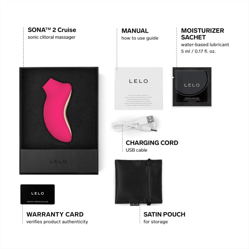 LELO SONA 2 CRUISE SONIC SUCTION CLITORAL VIBRATOR POWERFUL CERISE STIMULATOR