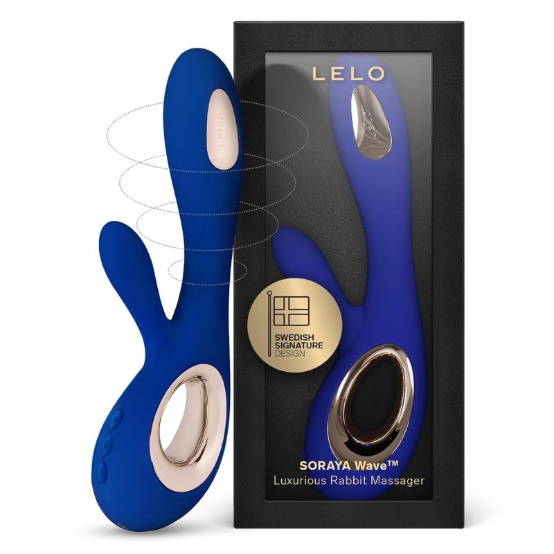 LELO SORAYA WAVE BLUE THRUSTING RABBIT VIBRATOR WITH WAVEMOTION TECHNOLOGY
