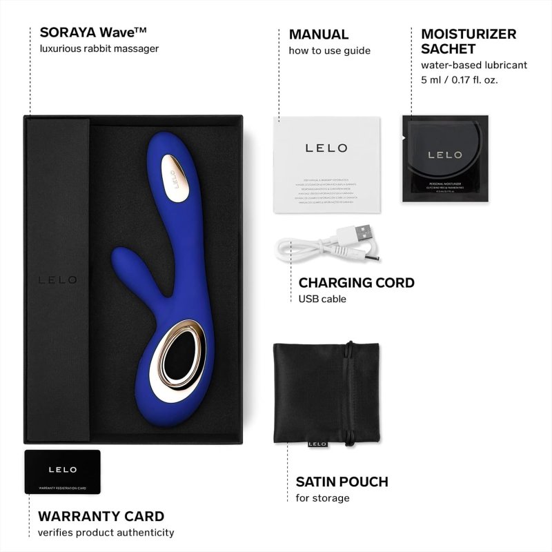LELO SORAYA WAVE BLUE THRUSTING RABBIT VIBRATOR WITH WAVEMOTION TECHNOLOGY