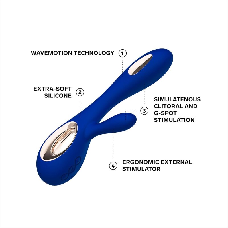 LELO SORAYA WAVE BLUE THRUSTING RABBIT VIBRATOR WITH WAVEMOTION TECHNOLOGY