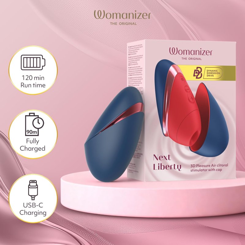 WOMANIZER NEXT LIBERTY CLITORAL SUCKING TOY POWERFUL CLIT STIMULATOR, BLUE RED OPTIONS