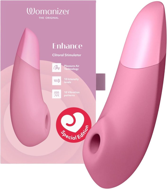 WOMANIZER ENHANCE 2-IN-1 AIR PULSE CLITORAL VIBRATOR LIGHT PINK, POWERFUL PLEASURE TOY