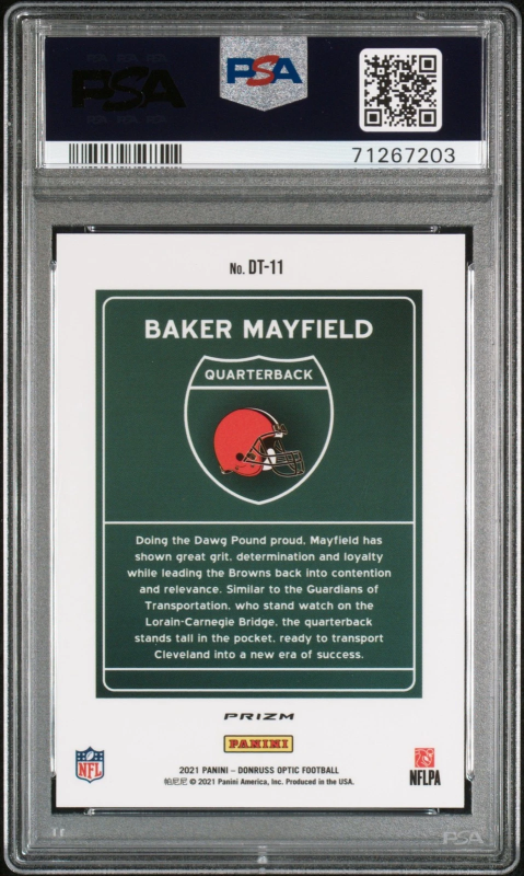 DONRUSS OPTIC DOWNTOWN PRIZM #DT11 BROWNS PSA 9 BAKER MAYFIELD 2021
