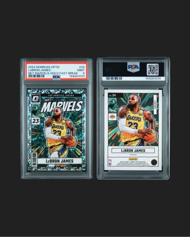 DONRUSS 2024 OPTIC LEBRON JAMES NET MARVELS HOLO FAST BREAK #24 PSA 9