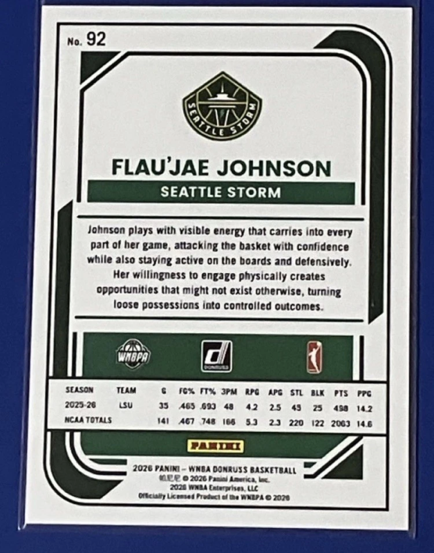 DONRUSS RATED ROOKIE FLAU'JAE JOHNSON 30TH ANNIVERSARY /30 2026 WNBA