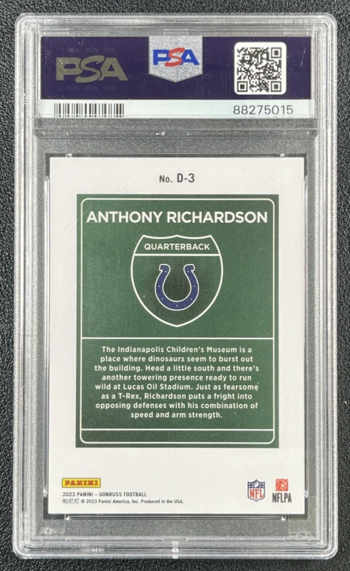 DONRUSS  #D-3 DOWNTOWN! SSP RC COLTS 5015 ANTHONY RICHARDSON PSA 10 2023 PANINI