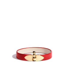 JOSEPH DUCLOS DIANE FLèCHE BRACELET IN COQUELICOT HéRITAGE LEATHER GOLD PLATED BRASS COQUELICOT