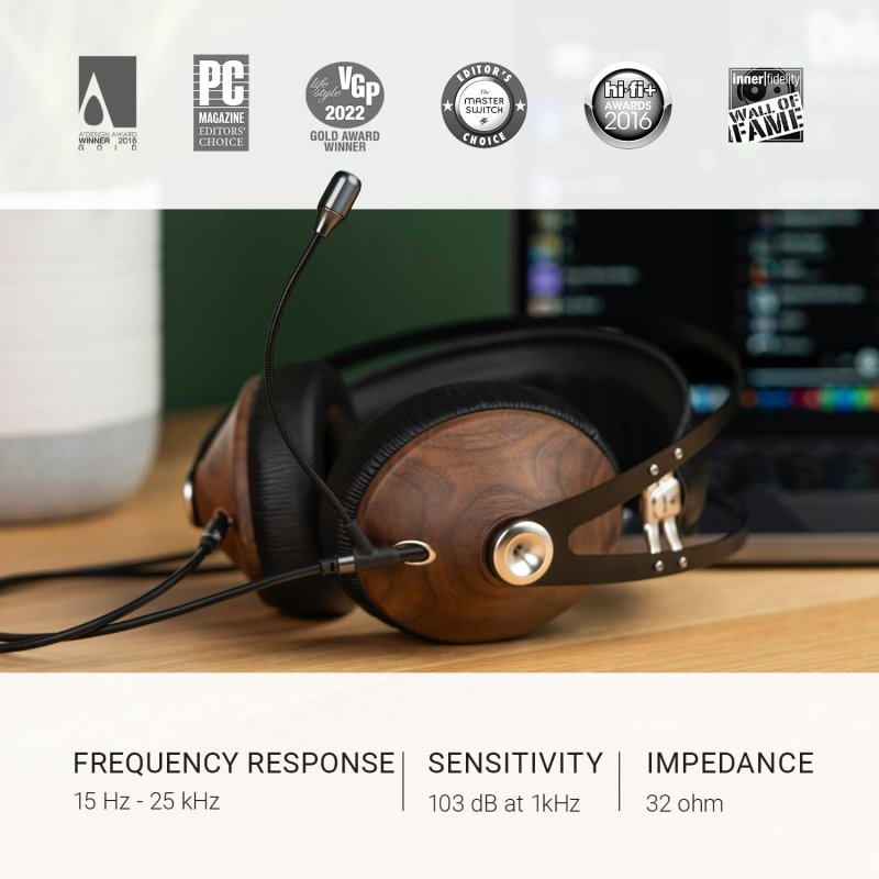 MEZE 99 CLASSICS WALNUT SILVER WIRED OVER-EAR HEADPHONES WITH BOOM MIC FOR GAMING WORK