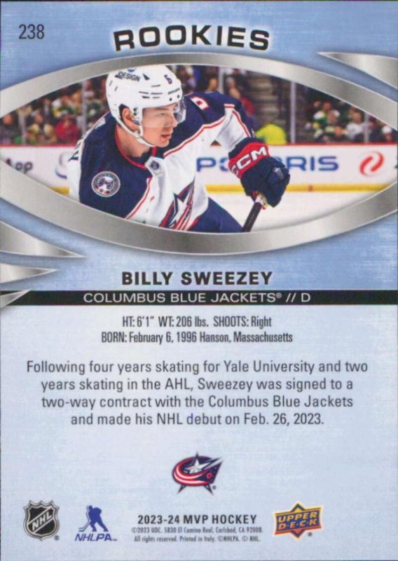 Billy Sweezey 2023-24 Upper Deck MVP Rookie Kart - Sportscar