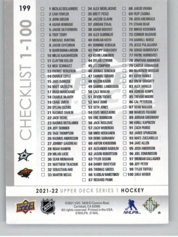 UPPER DECK 199 JASON ROBERTSON KIRILL KAPRIZOV HOCKEY CARD DALLAS STARS MINNESOTA WILD 2021-22