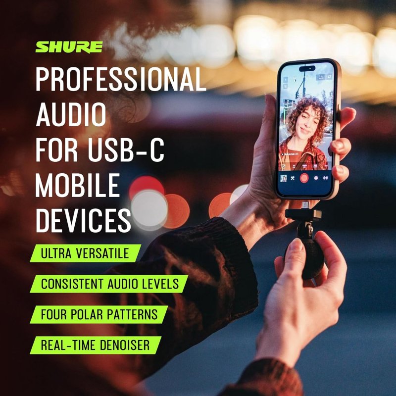 SHURE MV88 USB-C MOBILE MICROPHONE BLACK HIGH-QUALITY AUDIO RECORDING FOR SMARTPHONES