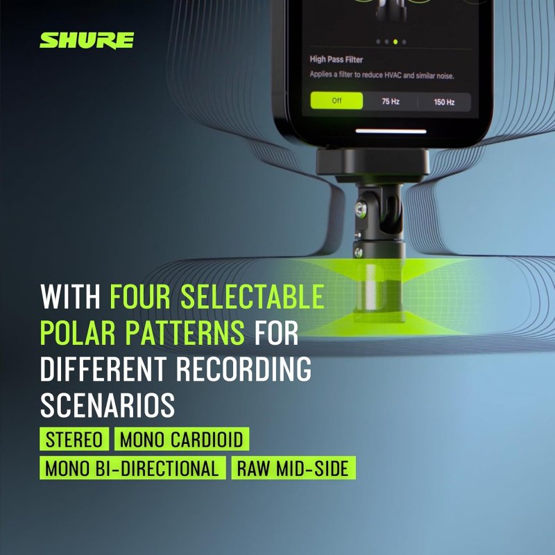 SHURE MV88 USB-C MOBILE MICROPHONE BLACK HIGH-QUALITY AUDIO RECORDING FOR SMARTPHONES