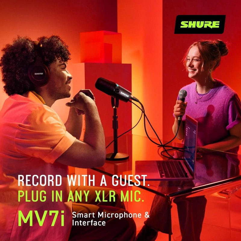 SHURE MV7I USB-C SMART MICROPHONE WITH BUILT-IN AUDIO INTERFACE FOR PODCASTING STREAMING