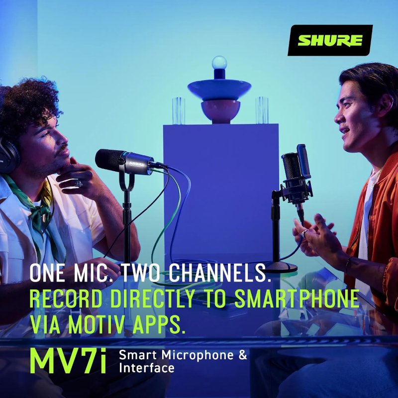 SHURE MV7I USB-C SMART MICROPHONE WITH BUILT-IN AUDIO INTERFACE FOR PODCASTING STREAMING