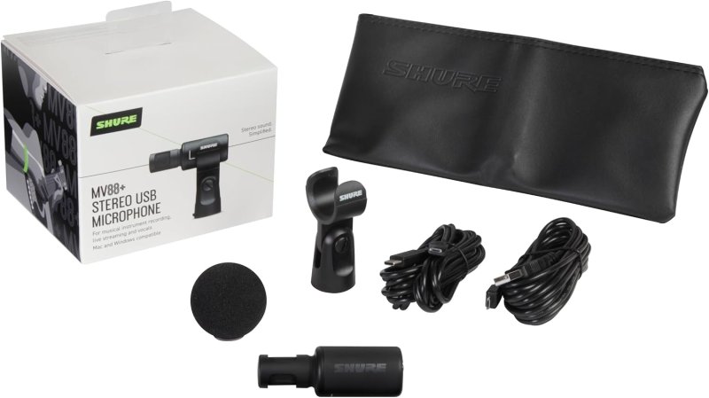 SHURE MV88 STEREO USB CONDENSER MICROPHONE FOR STREAMING, RECORDING, MAC WINDOWS, TRAVEL BLACK