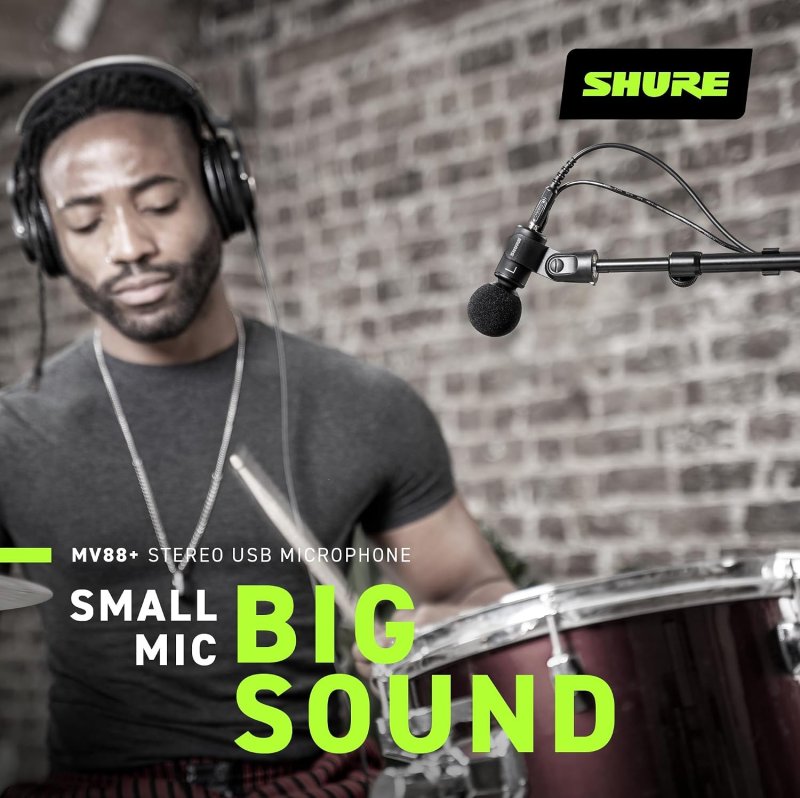 SHURE MV88 STEREO USB CONDENSER MICROPHONE FOR STREAMING, RECORDING, MAC WINDOWS, TRAVEL BLACK