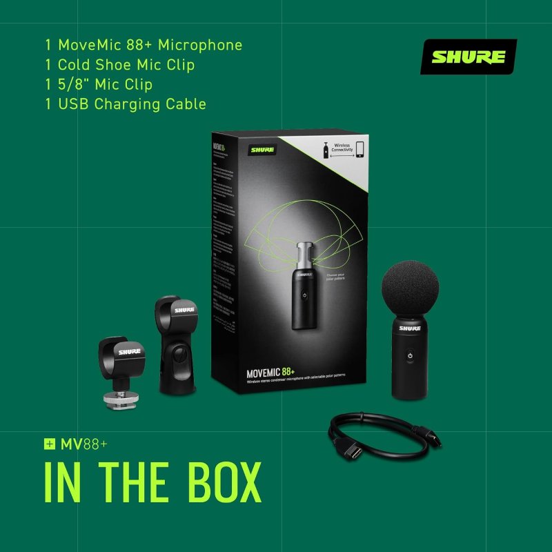 SHURE MOVEMIC 88 WIRELESS STEREO MICROPHONE FOR IPHONE ANDROID WITH DSP 4 POLAR PATTERNS