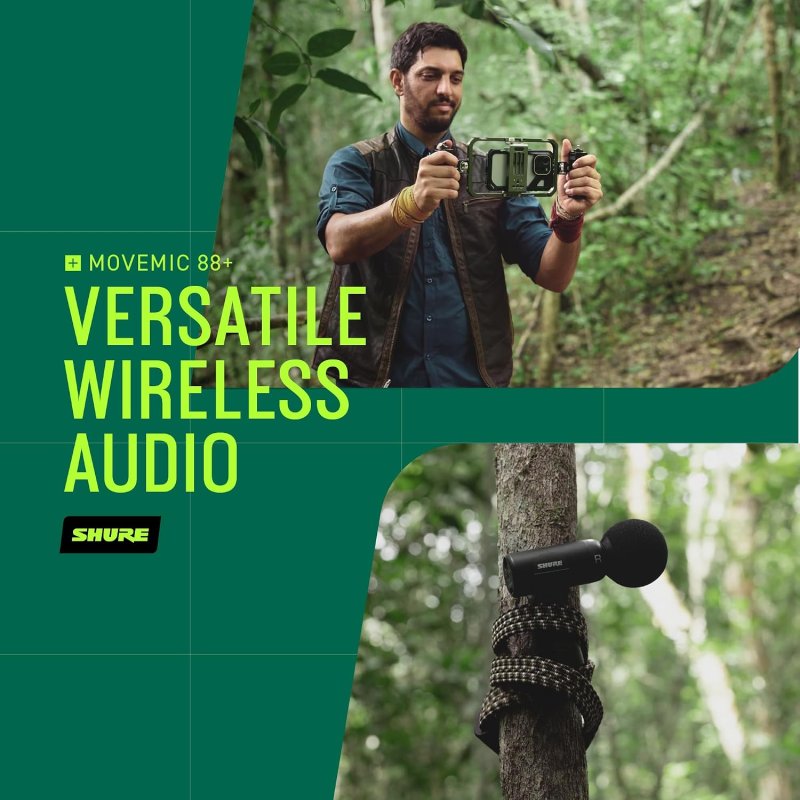 SHURE MOVEMIC 88 WIRELESS STEREO MICROPHONE FOR IPHONE ANDROID WITH DSP 4 POLAR PATTERNS