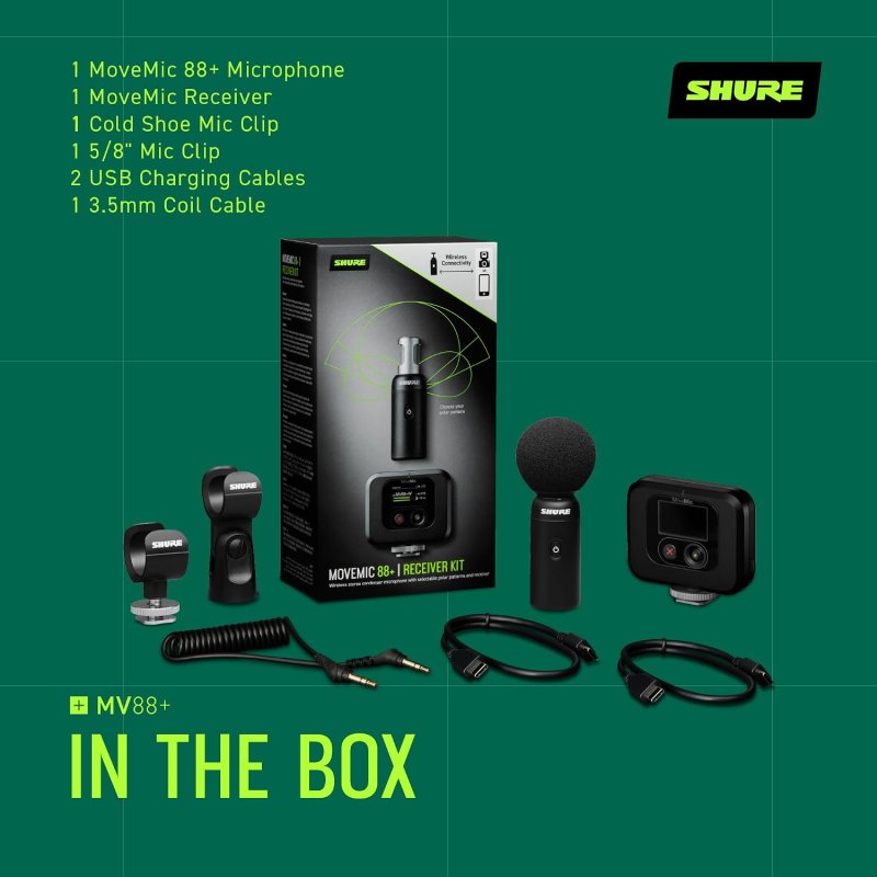 SHURE MOVEMIC 88 WIRELESS STEREO VIDEO MICROPHONE KIT FOR IPHONE, ANDROID CAMERAS BLACK