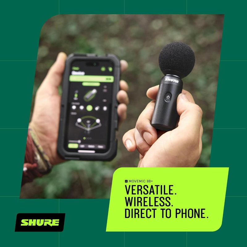 SHURE MOVEMIC 88 WIRELESS STEREO VIDEO MICROPHONE KIT FOR IPHONE, ANDROID CAMERAS BLACK
