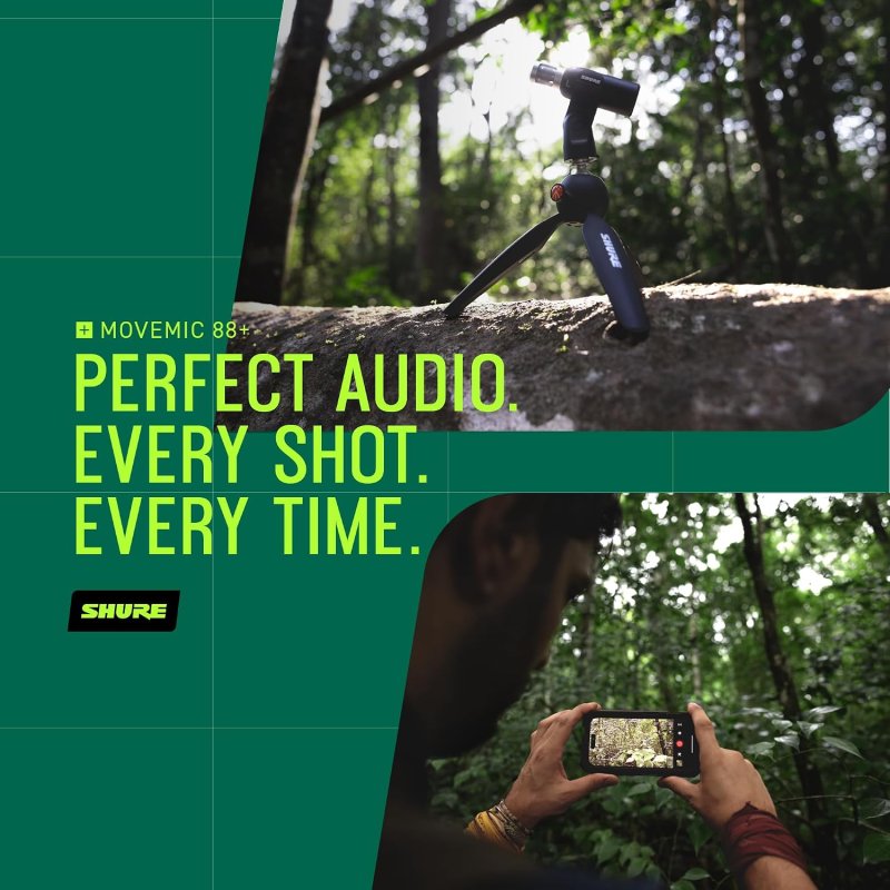 SHURE MOVEMIC 88 WIRELESS STEREO VIDEO MICROPHONE KIT FOR IPHONE, ANDROID CAMERAS BLACK