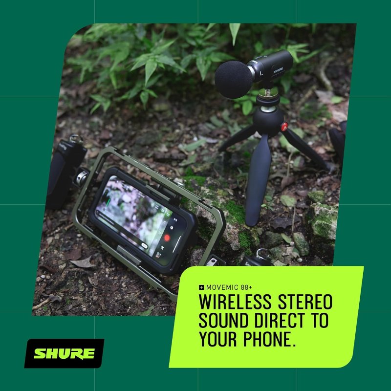 SHURE MOVEMIC 88 WIRELESS STEREO VIDEO MICROPHONE KIT FOR IPHONE, ANDROID CAMERAS BLACK