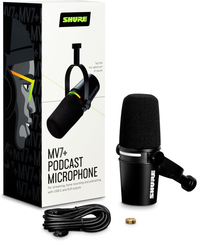 SHURE MV7 USB-C XLR DYNAMIC PODCAST MICROPHONE BLACK PROFESSIONAL STREAMING MIC