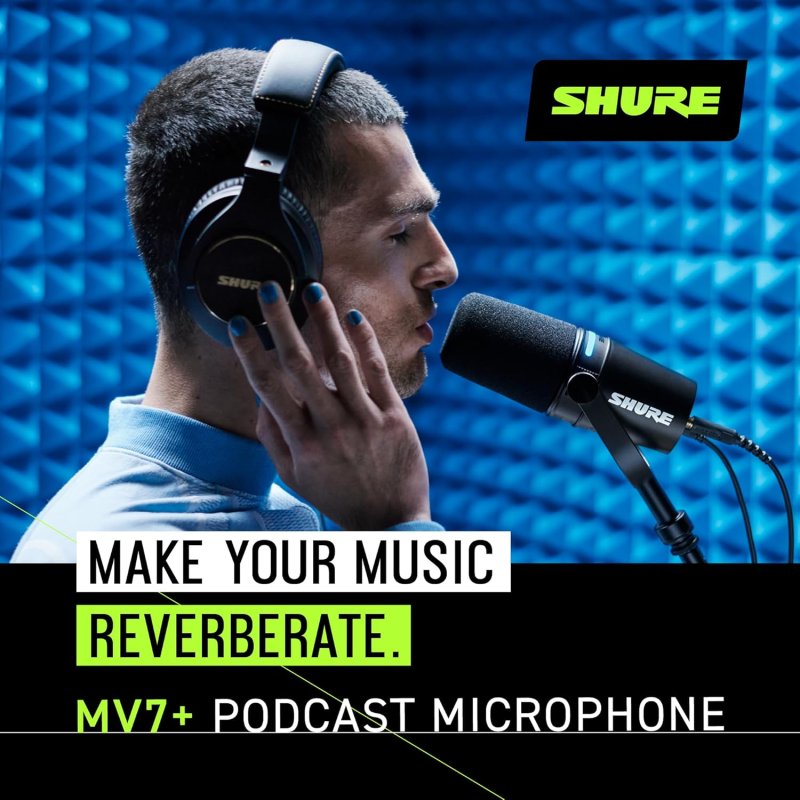 SHURE MV7 USB-C XLR DYNAMIC PODCAST MICROPHONE BLACK PROFESSIONAL STREAMING MIC