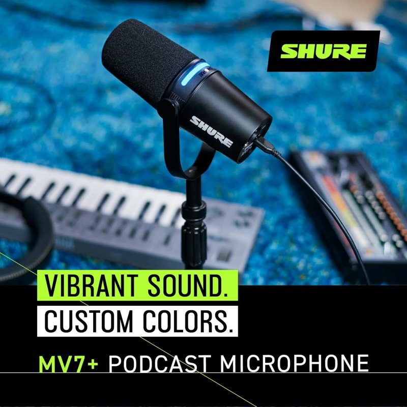 SHURE MV7 USB-C XLR DYNAMIC PODCAST MICROPHONE BLACK PROFESSIONAL STREAMING MIC