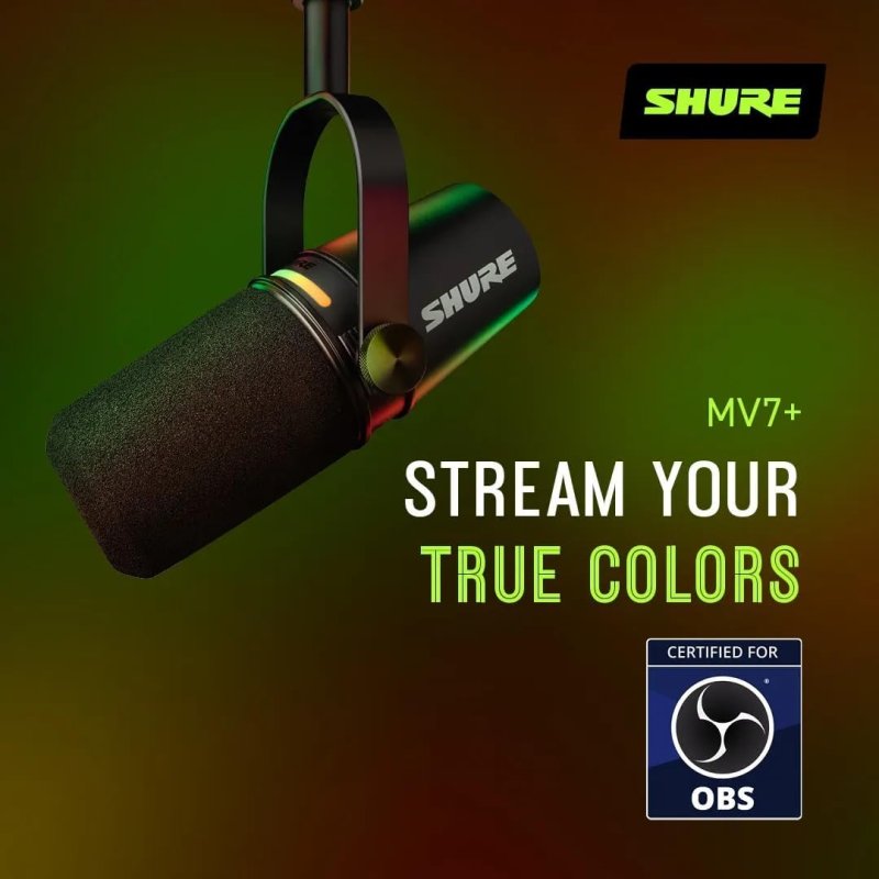 SHURE MV7 USB-C XLR DYNAMIC PODCAST MICROPHONE BLACK PROFESSIONAL STREAMING MIC