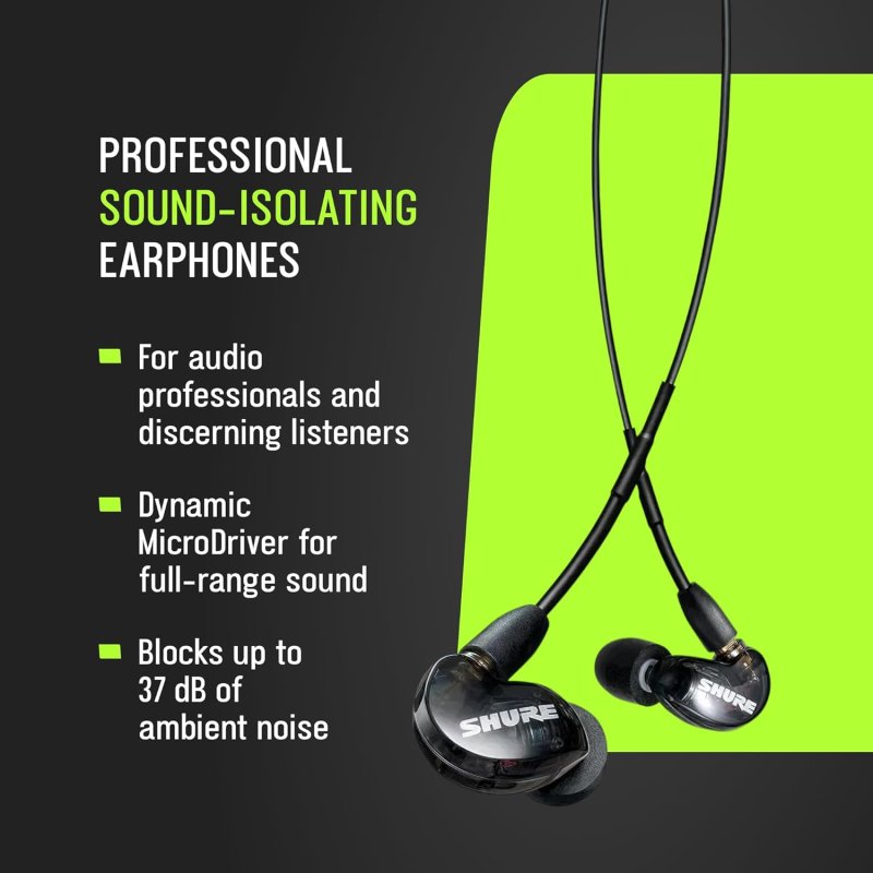 SHURE SE215 PRO WIRED EARBUDS SOUND ISOLATING IN-EAR HEADPHONES WITH CLEAR AUDIO