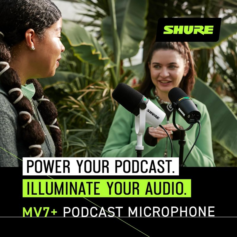 SHURE MV7 WHITE PODCAST MICROPHONE USB-C XLR DYNAMIC MIC FOR STREAMING RECORDING